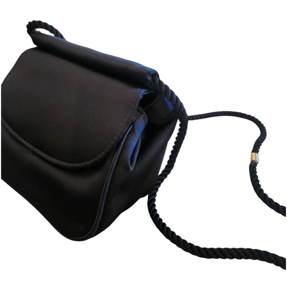 Bloomingdale’s Vintage Black Satin Evening Shoulder Bag Purse 80s 90s Formal - Picture 3 of 9